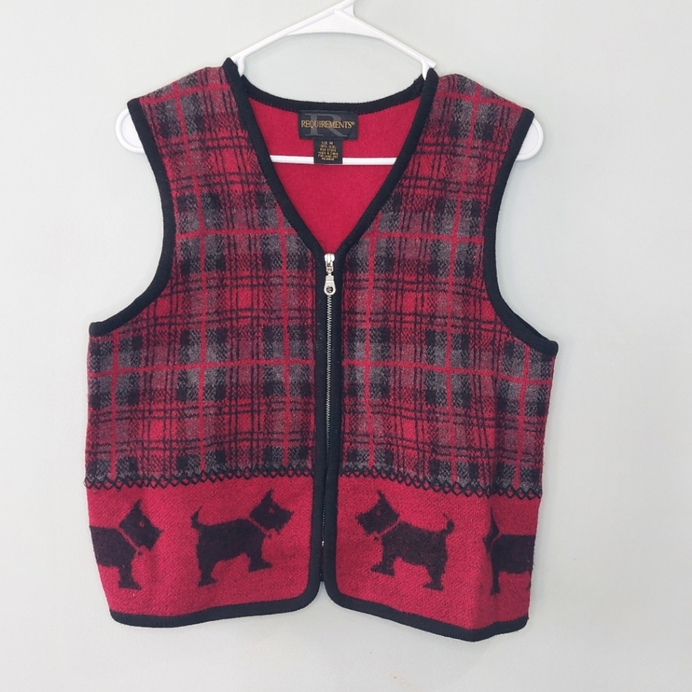 Requirements scotty dog wool vest Medium plaid red and black